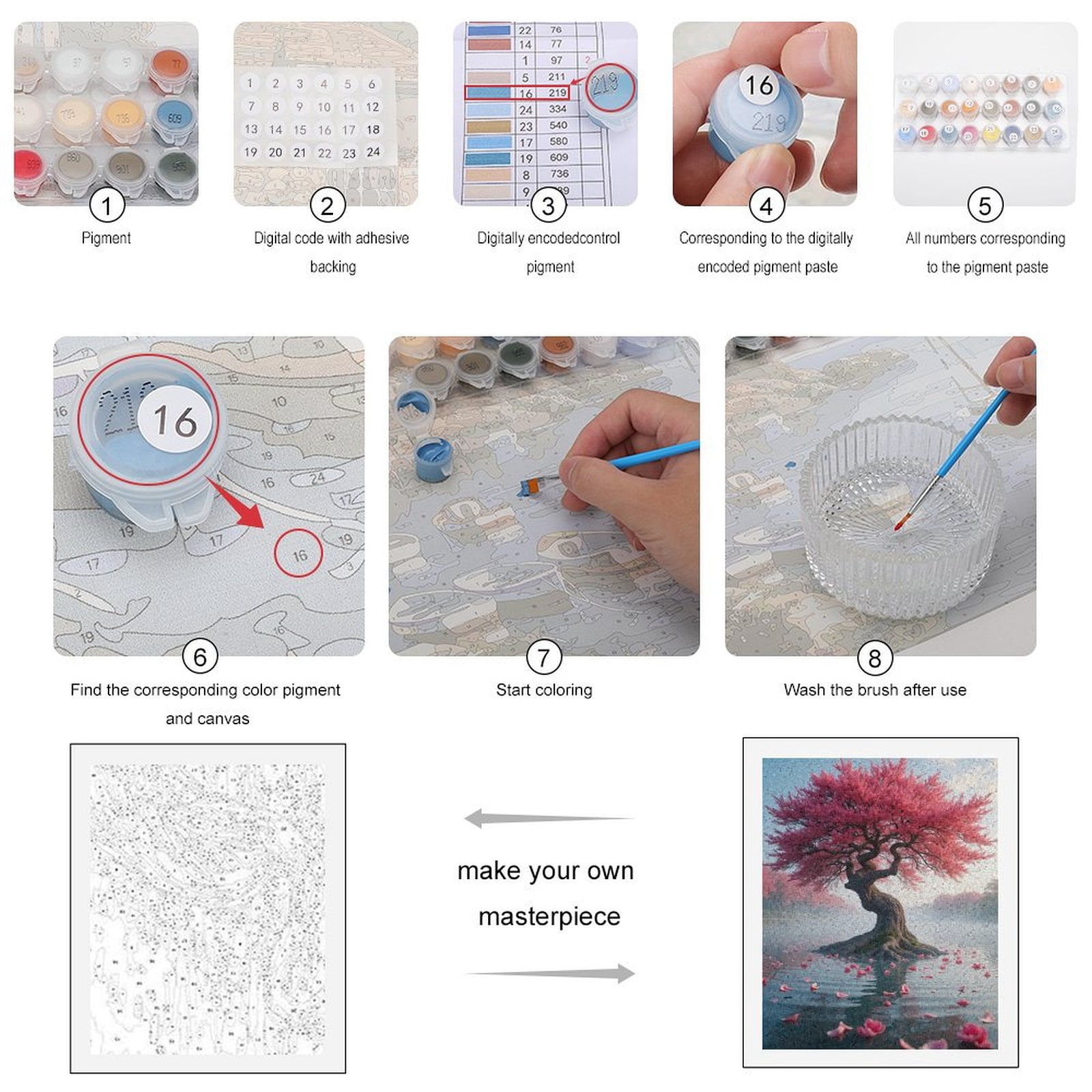 Paint by Numbers Kit for Adults, Pink Blossoms Dreamscape Misty Lake Paint by Numbers, Easy Paint by Numbers Kit for Adults Beginner, DIY Adult Paint by Number Kits on Canvas, Home Decor
