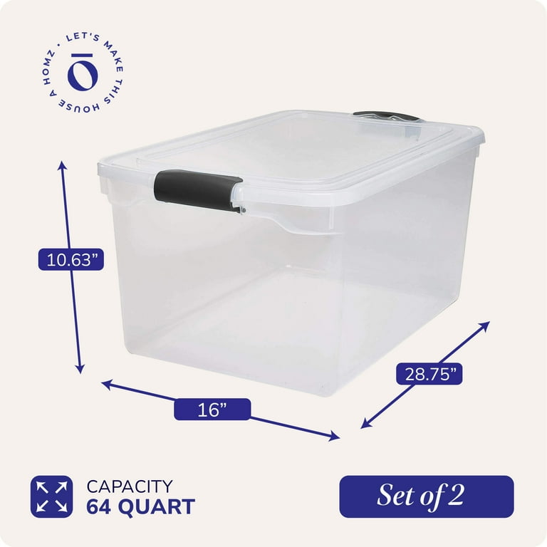 HOMZ 64-Quart Clear Plastic Stackable Storage Bin with Lid, 2 Pack