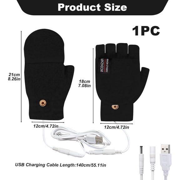 Rirozkan Heated Gloves, USB Rechargeable Winter Gloves, Full Hand and Fingerless Mittens, Touchscreen Compatible, for Men and Women, A