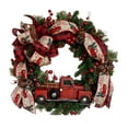 thumbnail image 3 of Corona de flores artificiales de Navidad, corona de invierno de coche rojo con bayas rojas, decoración decorativa, corona de hojas para porche, 3 of 8
