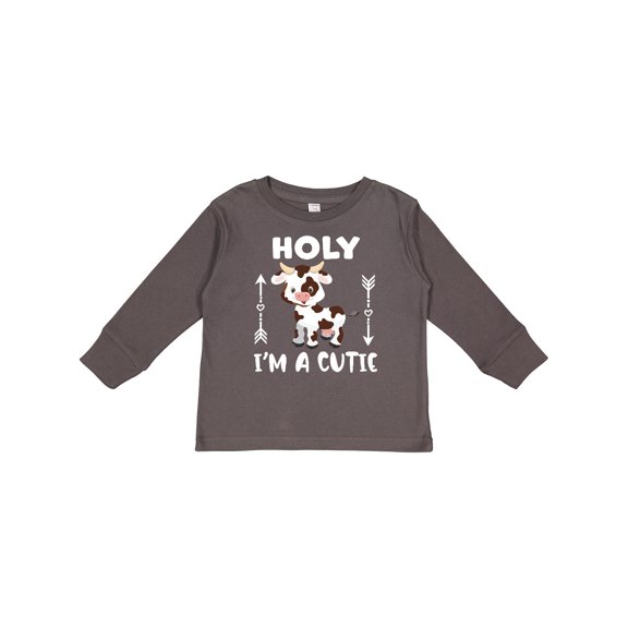 Inktastic I'm a Cutie White and Brown Holstein Cow with Arrows Boys or Girls Long Sleeve Toddler T-Shirt