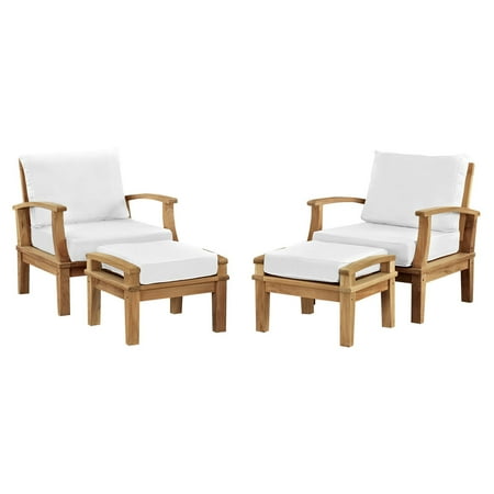 Modway Marina 4 Piece Outdoor Patio Teak Sofa Set in Natural White