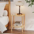thumbnail image 3 of Solid Wood Side Table with 2-Tier Storage, Narrow Nightstand for Small Spaces, Bedroom, Living Room, 3 of 8