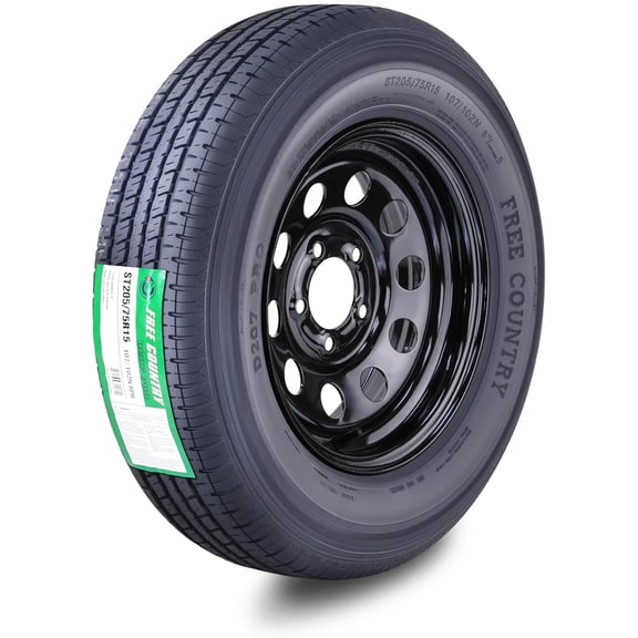 Free Country Trailer Tire Wheel Assembly ST205/75R15 8-Ply D 107M 5 Lug on 5" PCD Black Mod Rim