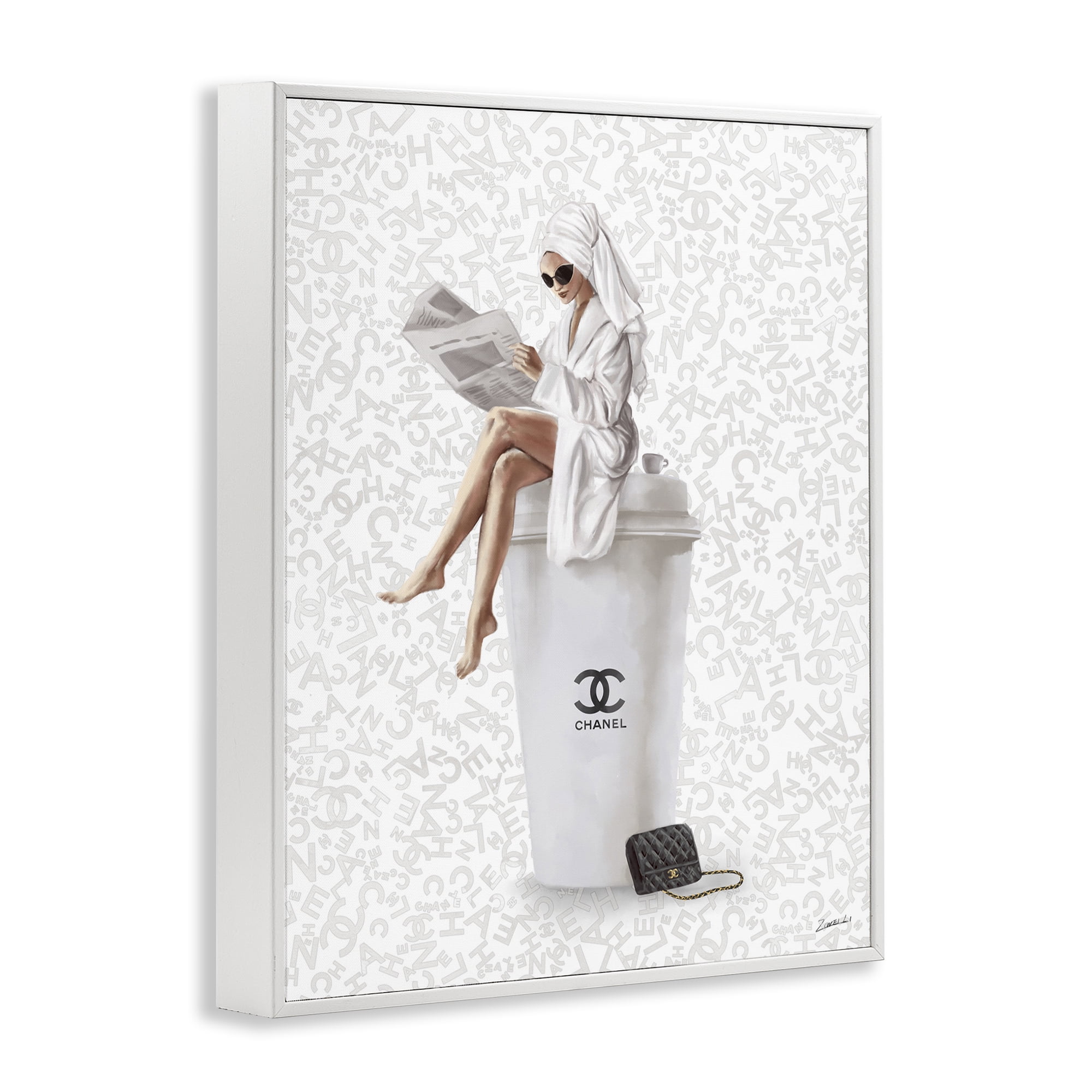 Stupell Industries Glam Girl Bathrobe Typography Painting White Framed Art Print Wall Art, 16 x 20
