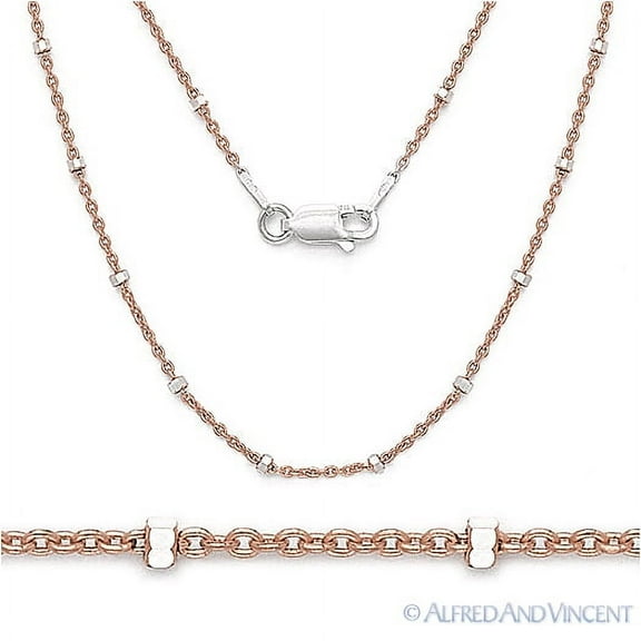 1.9mm Bead & 1.3mm Cable Chain Necklace in .925 Sterling Silver w/ 14k Rose Gold Plating