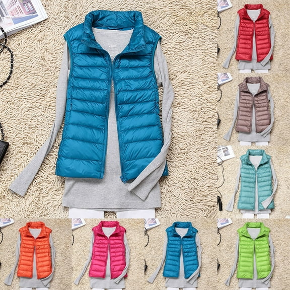 Lovzfmll Winter Coats for Women, Lightweight Plus Size Sleeveless Vest, Slim Fit Portable Quilted Puffer with Pockets, Winter Clothing