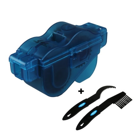BIKEIN PRO 3pcs Portable Bicycle Chain Cleaner with Two Plastic Brushes and Handle Blue Plastic Box Bike Cleaning Wash Accessories