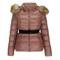thumbnail image 4 of Sexlip Women's Shiny Puffer Coat with Detachable Faux Fur Collar Hooded Winter Casual Fashion Down Jacket Pink S, 4 of 8