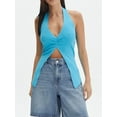 thumbnail image 2 of SUNSIOM Women's Knit Halter Tank Tops Solid Color Ribbed Backless Split Hem Slim Vest Streetwear, 2 of 6