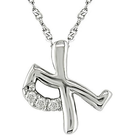Miabella "X" Initial with Diamond Accent 10kt White Gold Pendant, 17