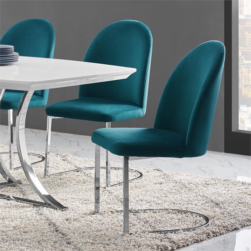 Steve Silver Krista Teal Velvet And Chrome Metal Dining Side Chair Steve Silver Krista Teal Velvet And
