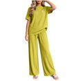 thumbnail image 3 of AnuYalue 2 Piece Pajama Sets for Women Dressy Casual Short Sleeve Tops Wide Leg Pants Loungewear Set Solid Travel Outfits, 3 of 8