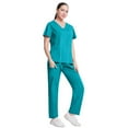 thumbnail image 4 of HAJWOH Scrubs Sets for Women Stretchy Nursing Uniform Short Sleeve V-Neck Scrub & Jogger Pant Solid Color Medical Scrub Sets with Multi Pockets Blue S, 4 of 6
