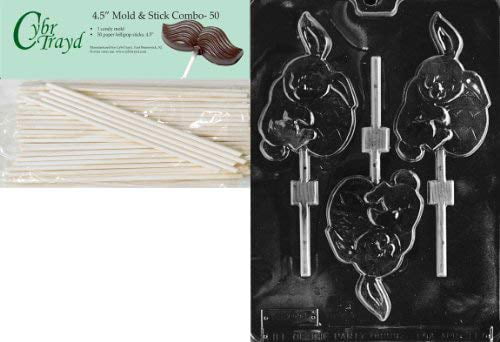 50 Cello Bags CybrtraydGreyhound Lolly Dog Chocolate Candy Mold with Lollipop Supply Bundle of 50 Lollipop Sticks 25 Gold/25 Silver Twist Ties and Instructions