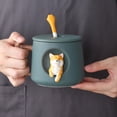 thumbnail image 3 of Bearachild Taza de agua de cerámica con diseño de perro de dibujos animados, decoración de animales, vaso de desayuno de avena con tapa y Juegos de servir café y té Blanco/Cabeza, 3 of 6
