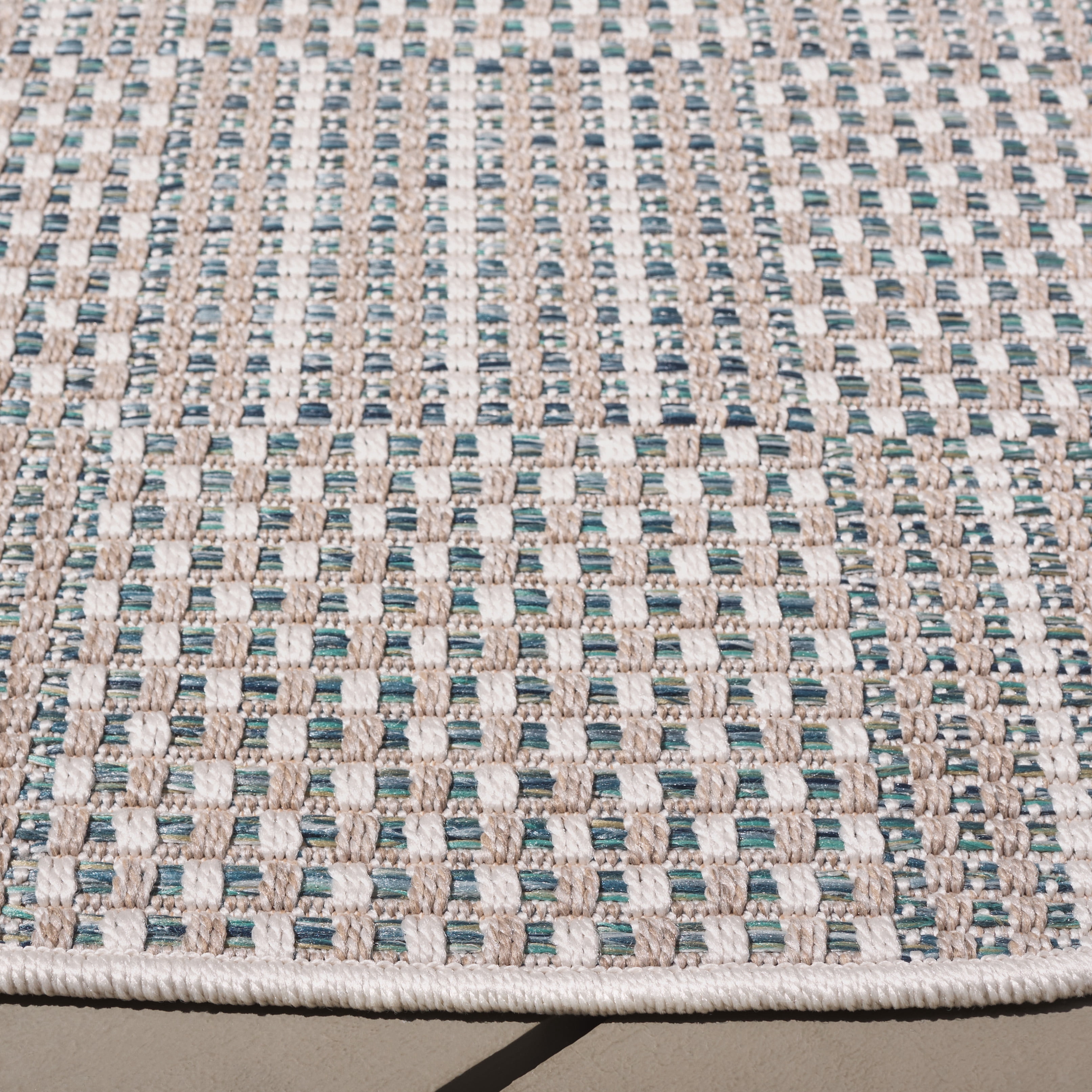 SAFAVIEH Sisal All-Weather Austen Geometric Indoor/Outdoor Area Rug, Aqua/Beige Ivory, 6'7" x 6'7" Round