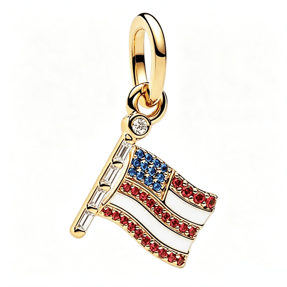 925 Sterling Silver American USA Flag Dangle Charm for Bracelet Charms Bangle Pendant Jewelry
