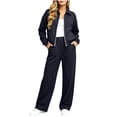 thumbnail image 2 of VBTAPA Fall Tracksuits for Women Lapel Collar Zip Up Jacket and Wide Leg Pants Sweatsuits 2 Piece Set Fashion Casual Sports Outfits M, 2 of 7