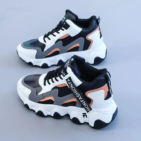 

NAYUKA New Women Lace Up Sneakers Woman Thick Sole Non-slip Shoes Lady Waterproof Colorblock Chunky Sneakers Female Casual Shoes