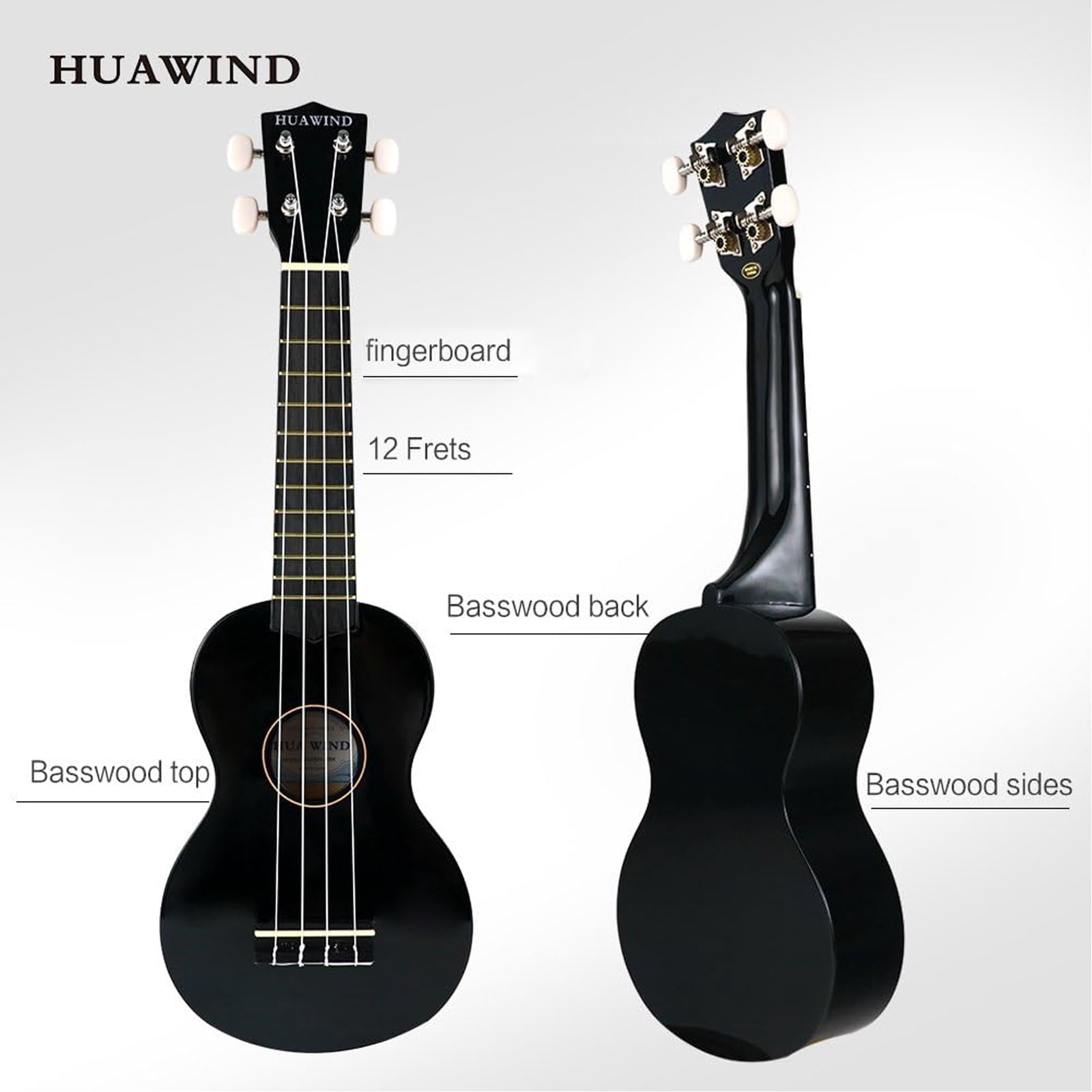 HUAWIND Ukulele, 21 inch Soprano Ukulele For Kid Beginners, Hawaii Ukelele Four String Wood Uke