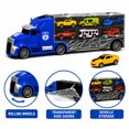 thumbnail image 4 of 11-Piece Toy Truck Carrier Set with Mini Vehicles, Big Rig Transporter Playset with Cars, Helicopter, Bus & Road Signs, Storage Truck Toy for Kids Ages 3+, 4 of 9