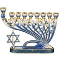 thumbnail image 3 of Matashi Hand Painted Blue Enamel Menorah Candelabra with Star of David by, 3 of 5