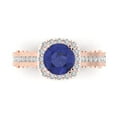 thumbnail image 2 of 2.7ct round cut blue tanzanite 14k rose gold halo Bridal Wedding Engagement Promise Anniversary Ring for Women size 8.25, 2 of 7