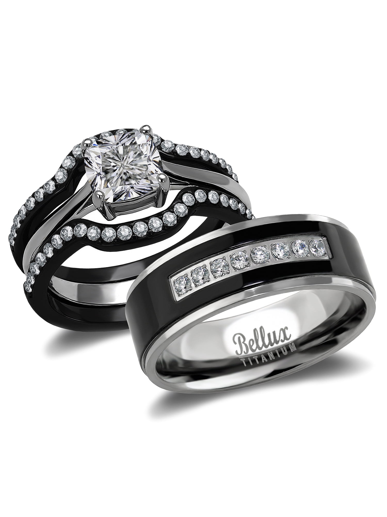 Bellux Style His And Hers Wedding Ring Sets Black Stainless Steel