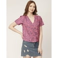 thumbnail image 4 of Moomaya V-Neck Printed Tops For Women, Button Down Short Sleeve Crop Top Blouse, 4 of 8