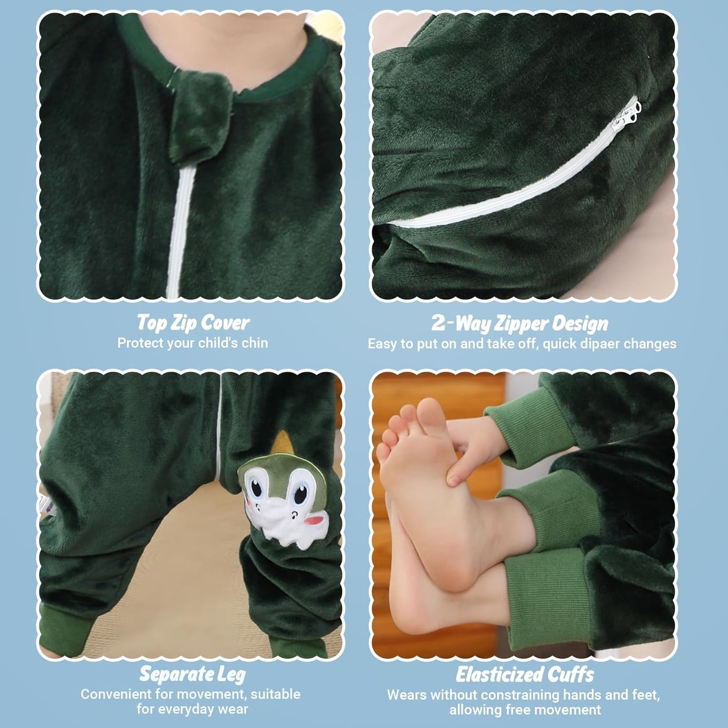 ATAIKU Toddler Sleeping Sack 9M-6T Winter Warm Flannel 2-Way Zipper Baby Sleep Sack with Feet, Infant Animal Dinosaur Wearable Blanket