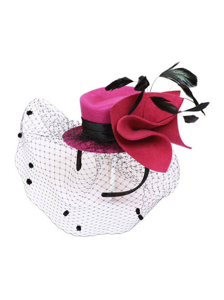 Womens Flower Top Hat with French Netting Orchid/Black