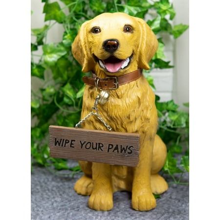 Ebros Large Golden Retriever Puppy Decor Statue With Jingle Collar Greeting Sign
