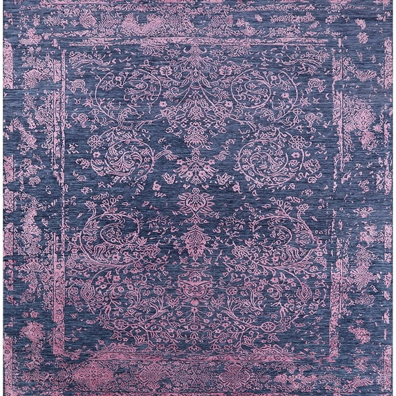 Ahgly Company Machine Washable Indoor Square Industrial Modern Dark Slate Blue Purple Area Rugs, 4' Square