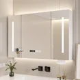 thumbnail image 2 of Armario con espejo de baño inteligente de madera maciza, espejo de baño montado en la pared, estante para espejo de baño, armario de almacenamiento, 2 of 3