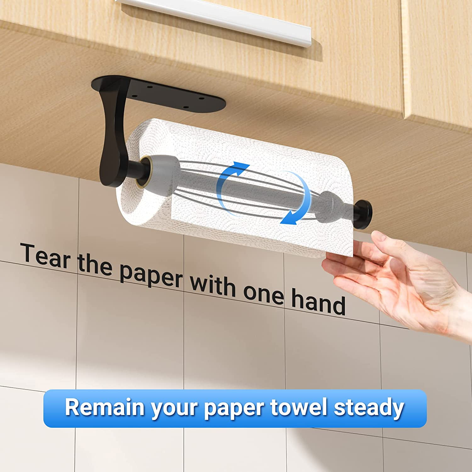 RQYIXI Paper Towel Holder Under Cabinet One Hand Operable Wall Mount  Stainless Steel Paper Towel Holder with Damping Effect Bend-Resistant  Drilled for