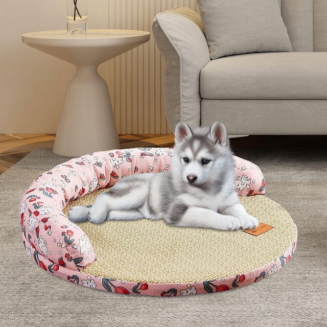 Cama de verano Yinane para perros colchoneta con almohada nido para mascotas L rosa