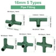thumbnail image 3 of Uxcell 15 Pcs 16mm Greenhouse Frame Building Connectors, 5 Types Pipe Fitting for Grape Trellis/Sunscreen Shed/Gardening Plant Stakes [Green], 3 of 7