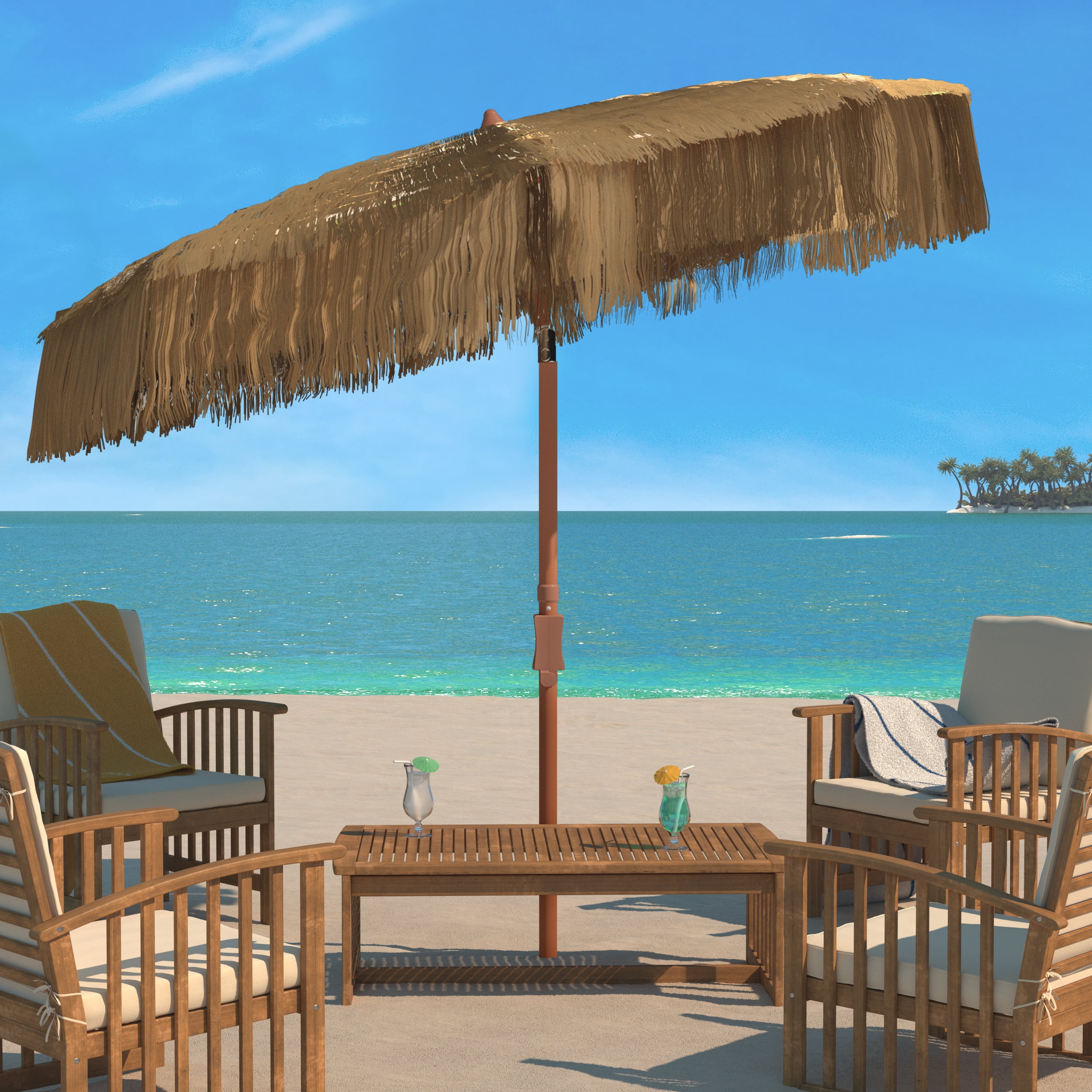 SAFAVIEH Hilo Outdoor Patio 6.5' Tiki Beach Umbrella