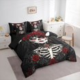 thumbnail image 2 of Homewish Gothic Sugar Skull Bride Twin Bedding for Kids, Red Rose Butterfly Bedding Comforter Set, Black Reversible, 7pcs, 2 of 7