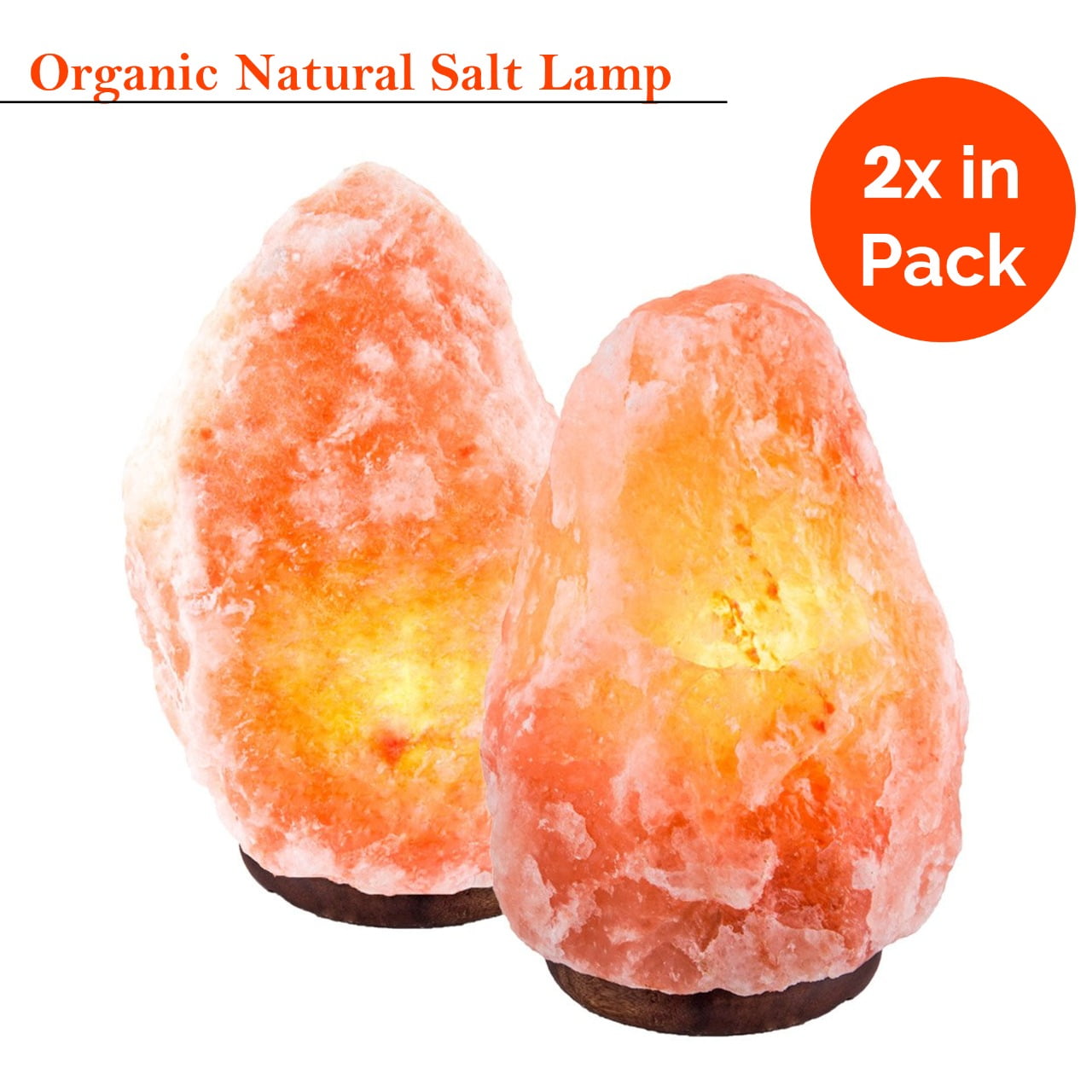 2X 5-8 Lbs 7-9 Inch Himalayan Salt Lamp with Dimmer Switch UL Cord wood base 