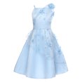thumbnail image 3 of SiiRoh Flower Girls Tutu Dress Sleeveless Floral Embroidered Wedding Pageant Birthday Tulle Dresses Light Blue 6, 3 of 7