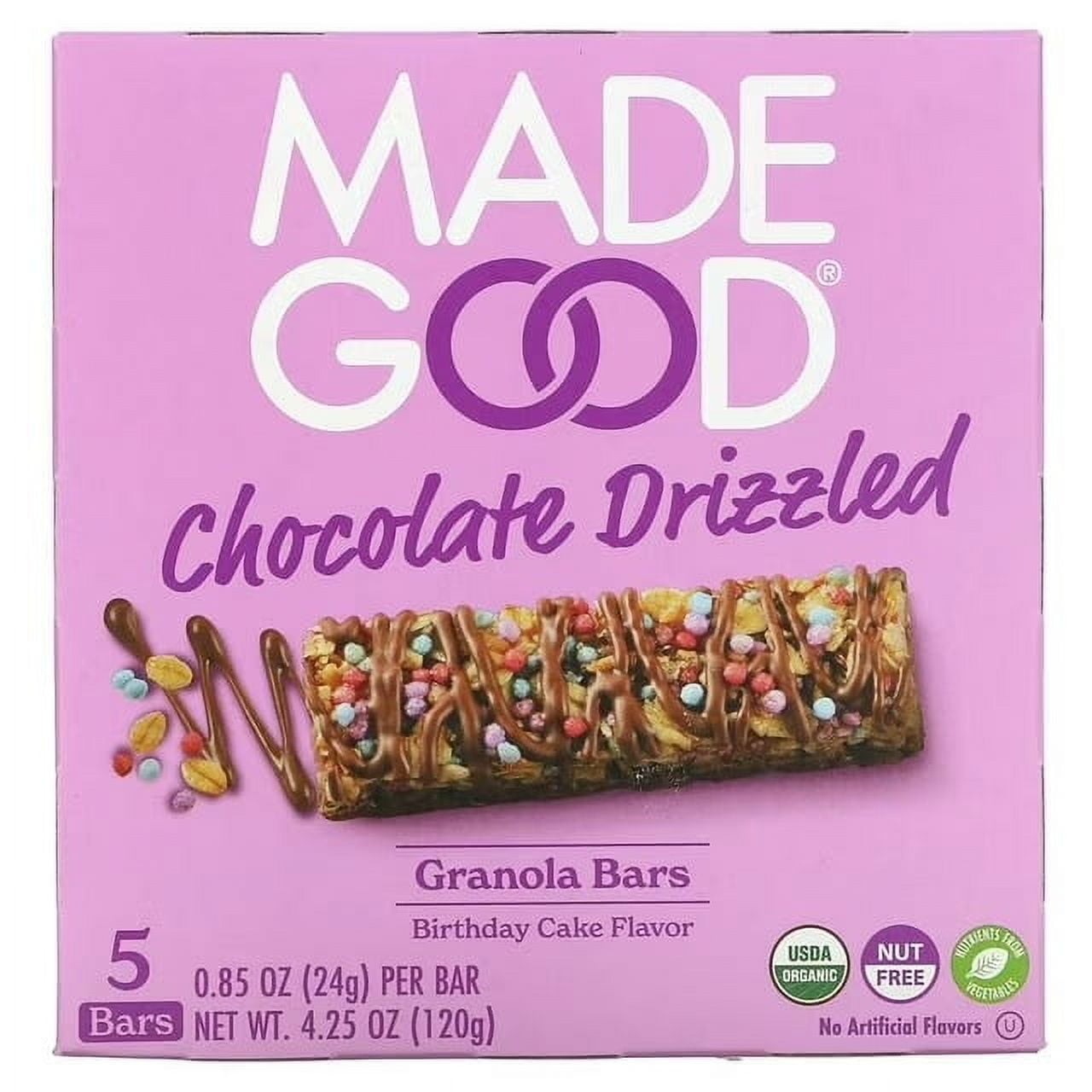 MadeGood, Granola Bars, Chocolate Drizzled, Birthday Cake, 5 Bars, 0.85 oz   (2 Pack)