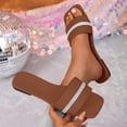 thumbnail image 2 of KIJBLAE Women's Rhinestone Trim Single Band Flat Sandals, Solid Color Open Toe Fashion Comfort Casual Summer Beach Outdoor Slippers Brown 36, 2 of 8