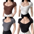 thumbnail image 4 of Biekopu Women's Summer Fitted Crop Tops,Solid Color Short Sleeve Blouse Cross Shoulder T-shirt, 4 of 4
