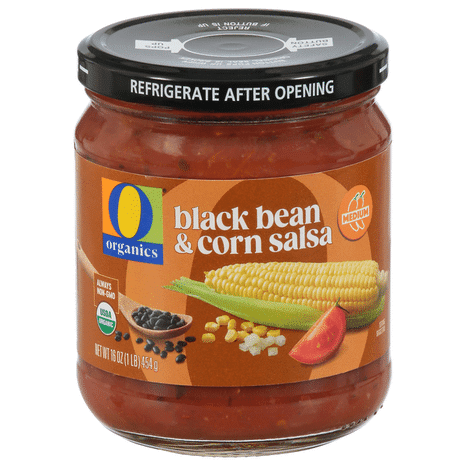 O O Organic Black Beans & Corn Salsa, Chunky, Medium Heat, USDA Organic, Vegan, 16-Ounce