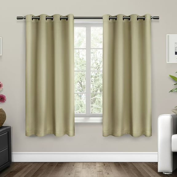 Exclusive Home Sateen Twill Woven Room Darkening Blackout Grommet Top Curtain Panel Pair, 52"x108", Linen