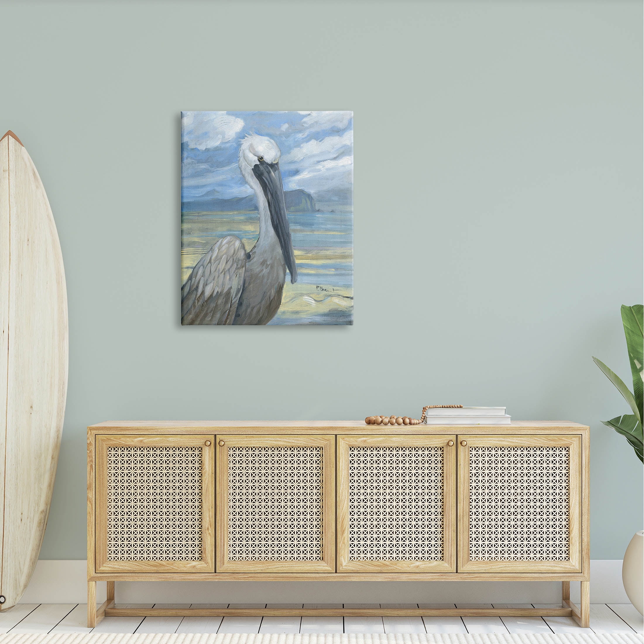 Stupell Industries Salty Pelican Cloudy Coastal beach Painting Gallery Wrapped Canvas Print Wall Art, Design by Paul Brent
