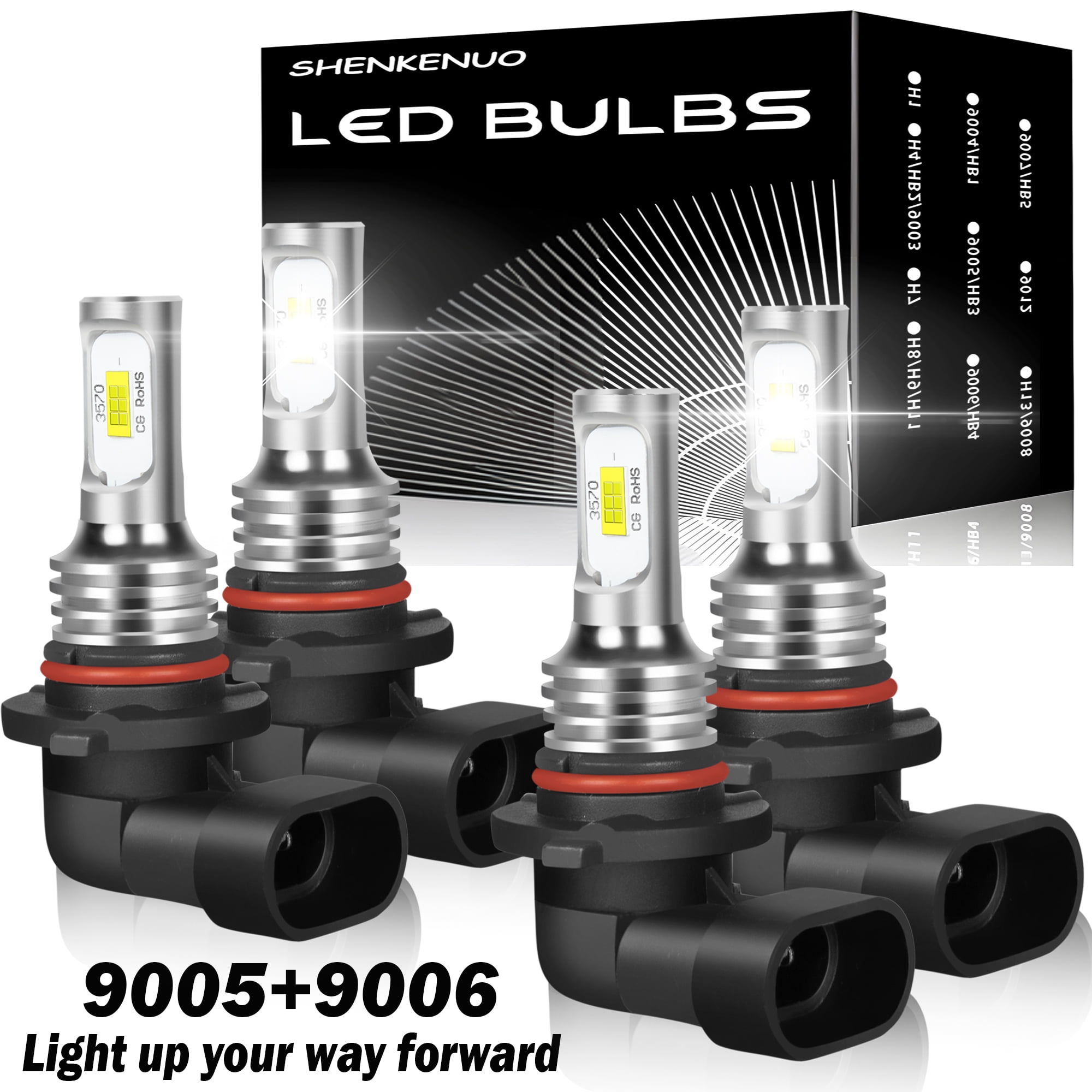 IRONWALLS 9005+9006 6-Sided LED Headlight Bulbs – 6000K Pure White, 360° Beam, IP68, For Chevy Silverado 1996-2006