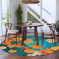 thumbnail image 4 of Orange Leaf Round Area Rug 5 FT, Non Slip Bedroom Rugs, Abstract Oil Painting Branch Turquoise Washable Soft Circular Carpet Non-Shedding Floor Mat for Kitchen Dining Room Foyer Balcony Dorm, 4 of 8